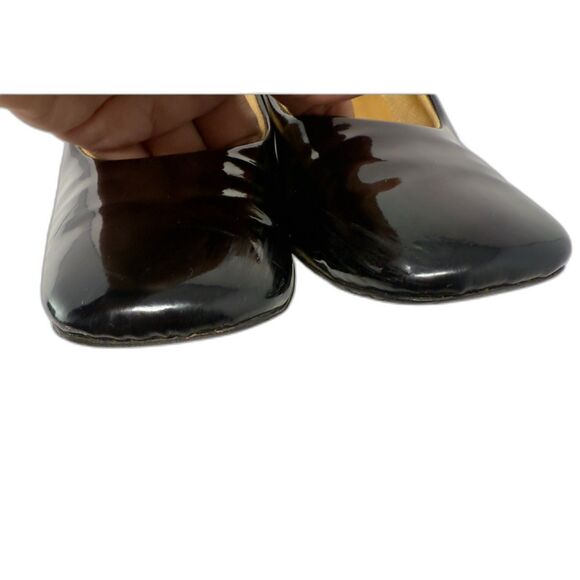 BLACK PATENT LEATHER SHINY Block Heel Pumps 60S MOD SHOES 10 - Picture 9 of 13